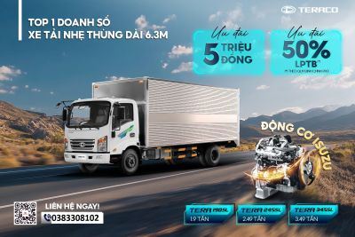 ƯU ĐÃI PHIẾU NHIÊN LIỆU TRỊ GIÁ 5 TRIỆU - GIẢM 50% LPTB -TOP 1 DOANH SỐ XE TẢI NHẸ THÙNG DÀI 6.3M